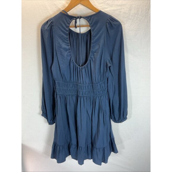 NEW Madewell Sophia Open Back Mini Dress Pockets Blue Balloon Sleeve Boho size L - Picture 5 of 15